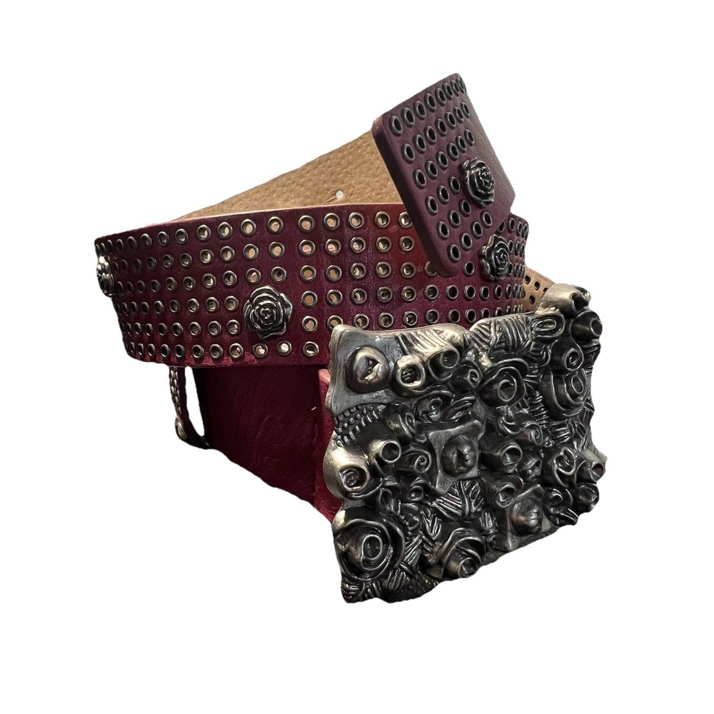 Betsey Johnson Chunky Silver Tone Metal Leather Wide Statement Belt Size M Punk